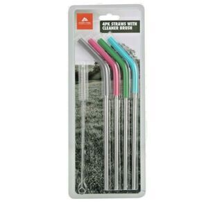 Ozark Trail Stainless Steel Straws 4pc Cleaning Brush BPA-Free Silicone Tip Gift